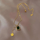 Green Crystal Wafer Square Pendant Necklace – Elegant Sparkle with Modern Charm - Buy Online in Pakistan at Cosmia.pk
