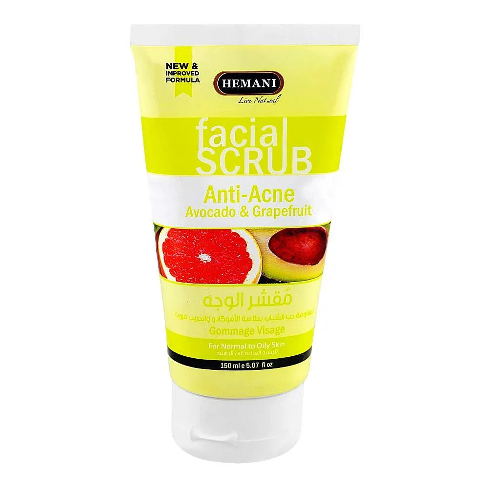 Hemani Anti-Acne Facial Scrub with Avocado & Grapefruit, For Normal to Oily Skin, 150ml - Buy Online in Pakistan at Cosmia.pk