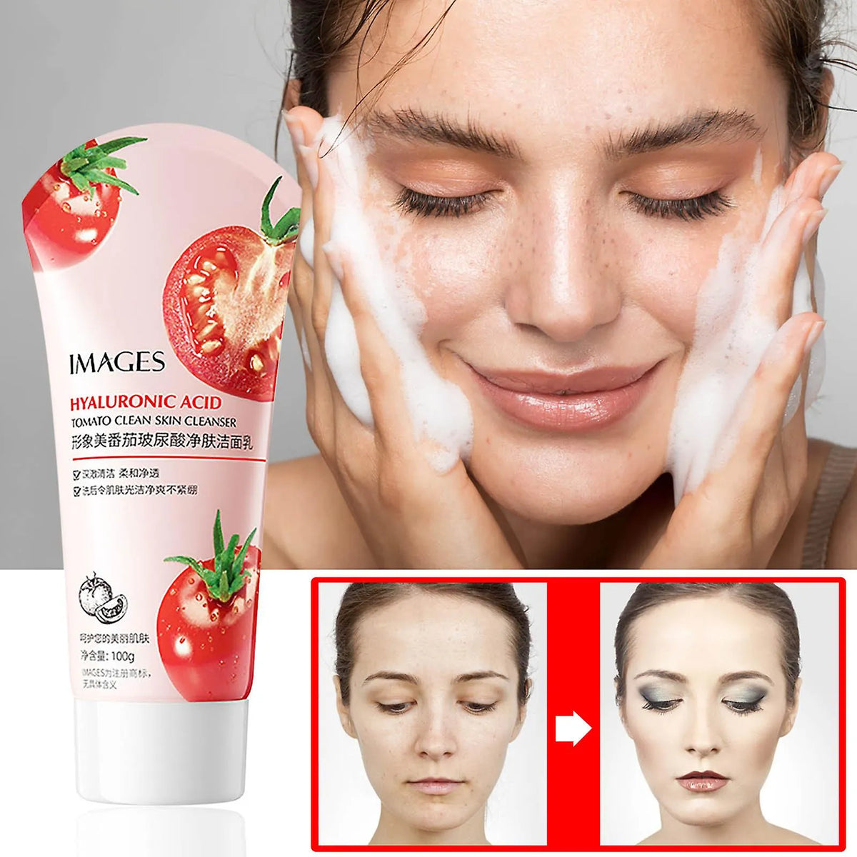 IMAGES Tomato Hyaluronic Acid Gently Cleanses Pores, Improves Darkness And Oil Control Facial Cleanser - 100g - Buy Online in Pakistan at Cosmia.pk