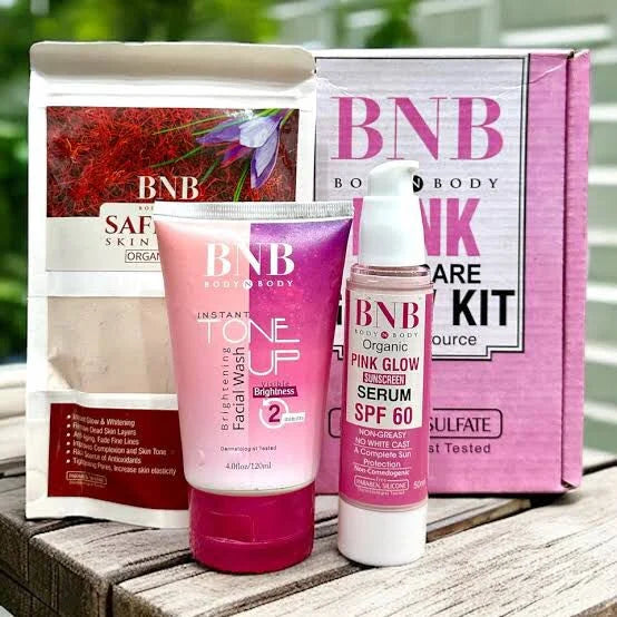 BNB Pink Glow Kit ( Toneup Facewash - 120ml + Saffron Mask - 120gm + Pink Glow Sunscreen Spf 60 - 50gm) - Buy Online in Pakistan at Cosmia.pk
