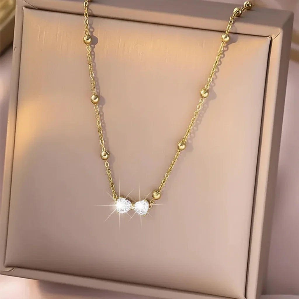Stainless Steel Bow Zircon Necklace - Buy Online in Pakistan at Cosmia.pk