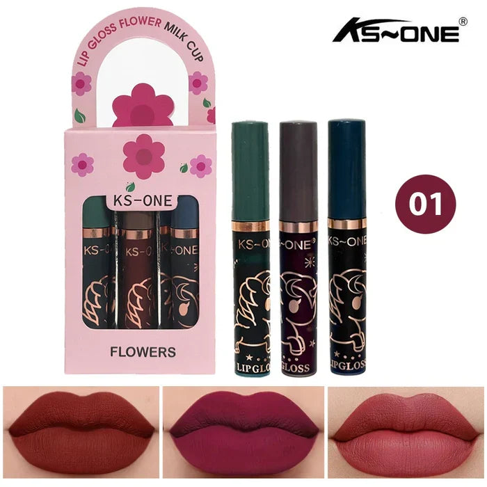 KS-ONE 3 Pcs Lip Gloss Flower Milk Cup Set - Buy Online in Pakistan at Cosmia.pk