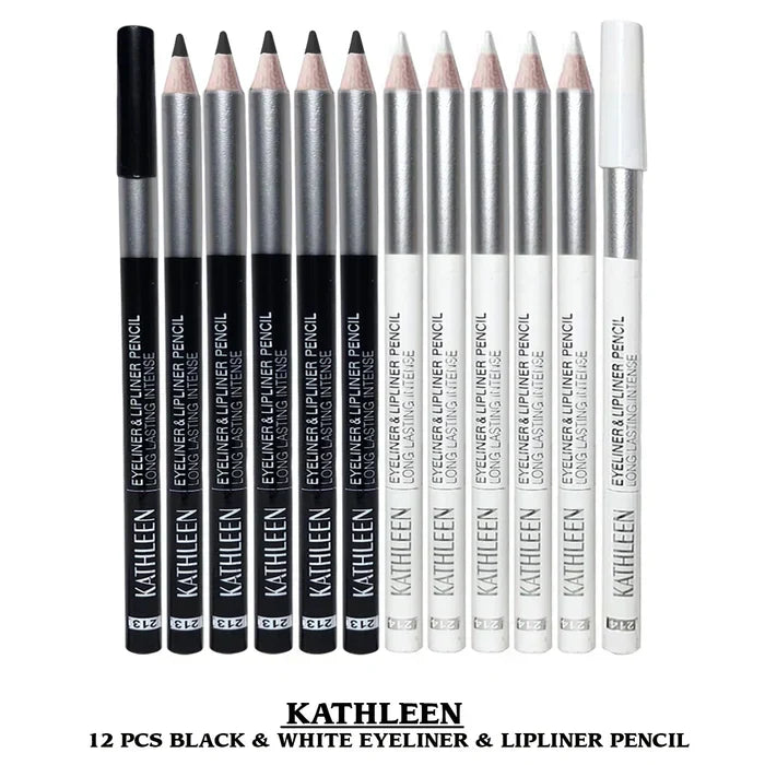 Kathleen 12 Pcs Black And White Eye liner Pencil - Buy Online in Pakistan at Cosmia.pk