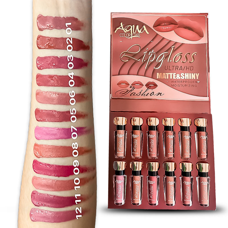 Aqua Color Line 12 Pieces Lip Gloss - Buy Online in Pakistan at Cosmia.pk