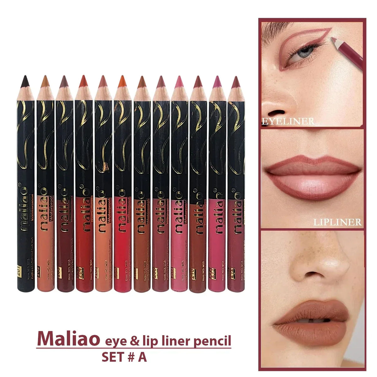 Maliao 12 Pcs Eye & Lip Liner Pencil - Buy Online in Pakistan at Cosmia.pk