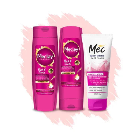 Meclay London Thick & Dense Shampoo - 185ml With Conditioner - 180ml + Mec Flawless White Face Wash Pair Box (Save Rupees 200) - Buy Online in Pakistan at Cosmia.pk