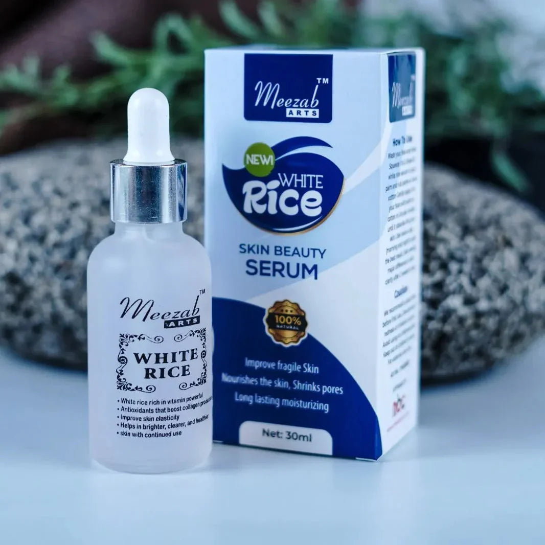 Meezab Arts White Rice Anti Aging Face Serum 30ml - Buy Online in Pakistan at Cosmia.pk