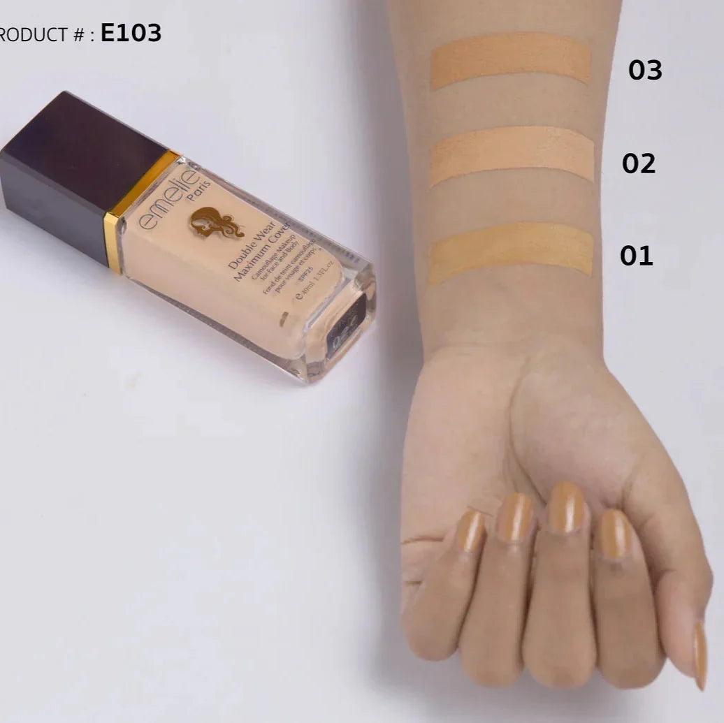 Emelie Paris Double Wear Maximum Cover Waterproof Foundation - 40ml - Buy Online in Pakistan at Cosmia.pk