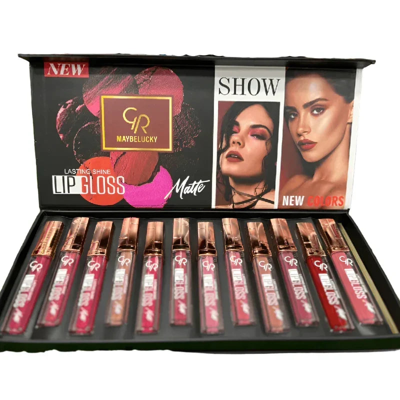 Pack of 12 GR Maybelucky Matte Lasting Shine Lip Gloss - Buy Online in Pakistan at Cosmia.pk