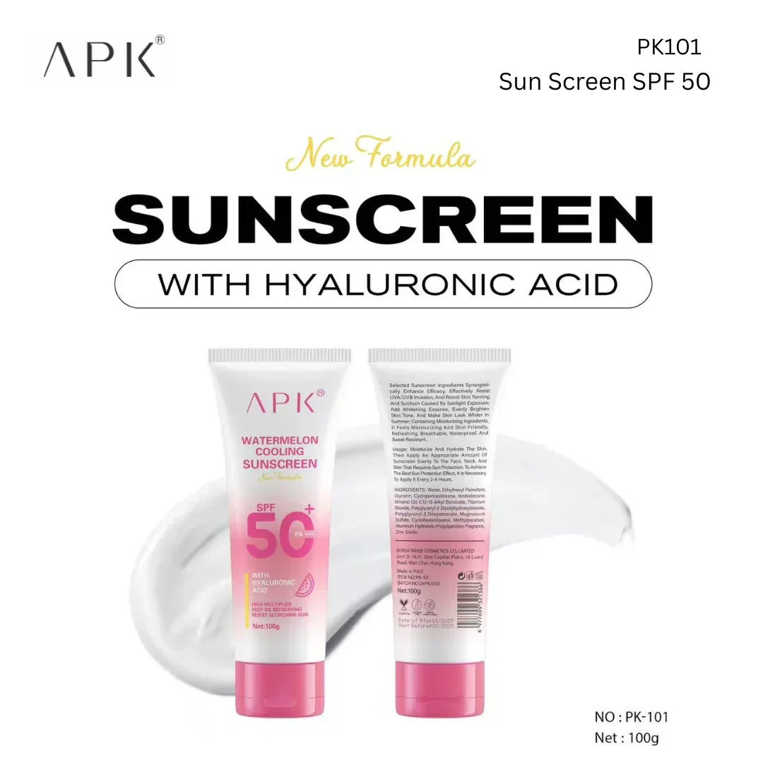 APK Watermelon Cooling Sunscreen SPF 50+ – Hydrating & UV Protection – 100g - Buy Online in Pakistan at Cosmia.pk
