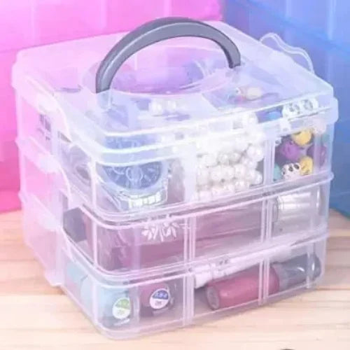 Plastic 3 Layer 18 Grid Jewelry/Makeup/Cosmetic Storage Box - Buy Online in Pakistan at Cosmia.pk