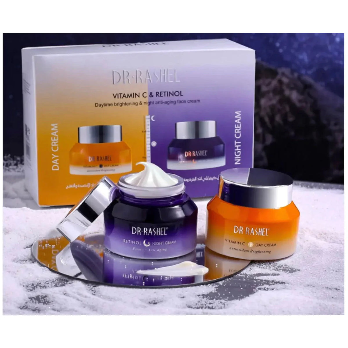 Dr. Rashel Vitamin C & Retinol Day & Night Face Cream - Pack of 2 - box with day and night jars