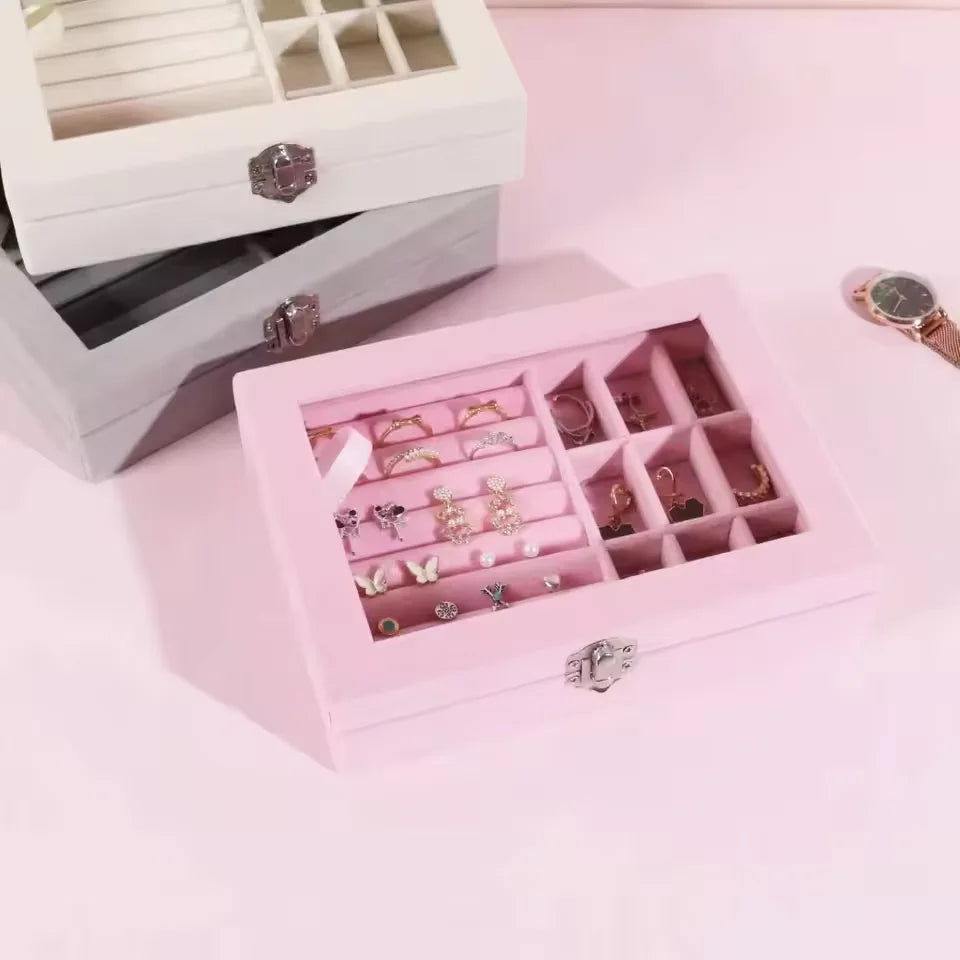 Velvet Glass Ring Earring Jewelry Display Organizer Box - Buy Online in Pakistan at Cosmia.pk