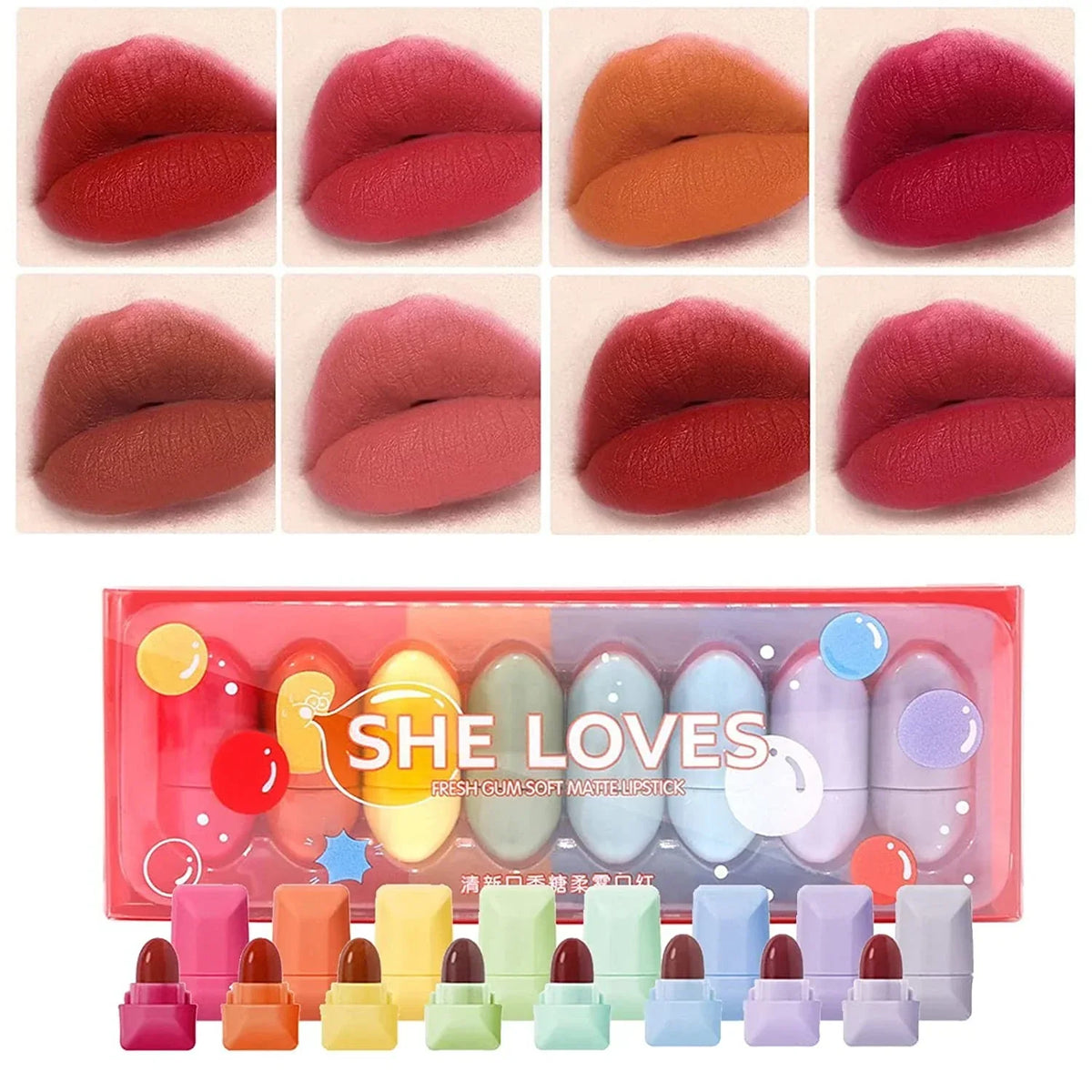 She Loves 8 Pcs Mini Candy Matte Lipstick Set - Buy Online in Pakistan at Cosmia.pk