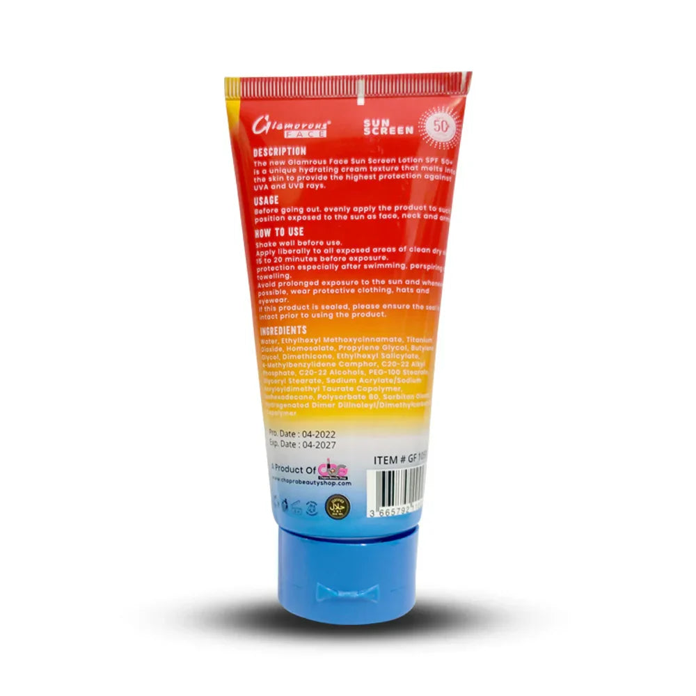 Glamorous Face Sun Screen Lotion Sunblock SPF50+ UVA UVB - Buy Online in Pakistan at Cosmia.pk