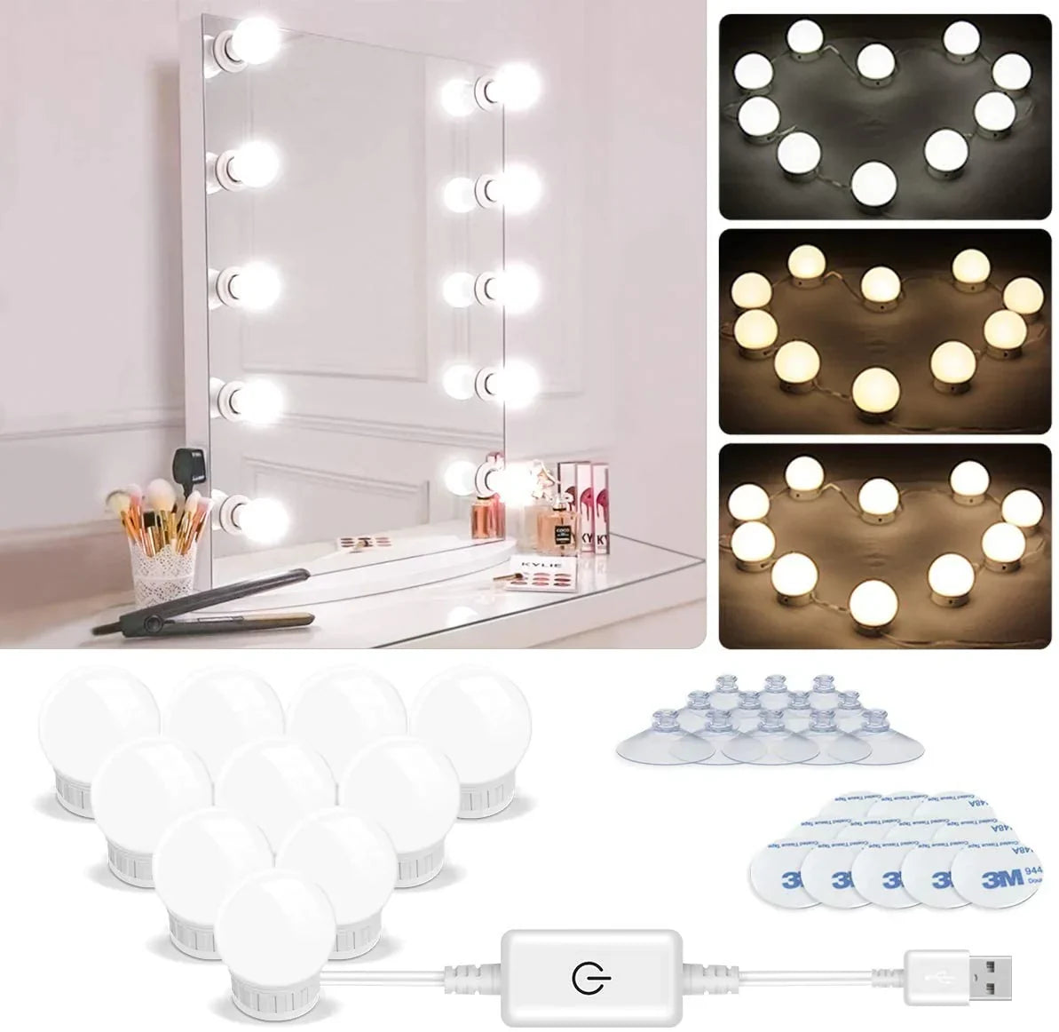 Vanity Light LED Bulbs for Makeup Mirror Stand | 10 Bulbs with 3 - Buy Online in Pakistan at Cosmia.pk