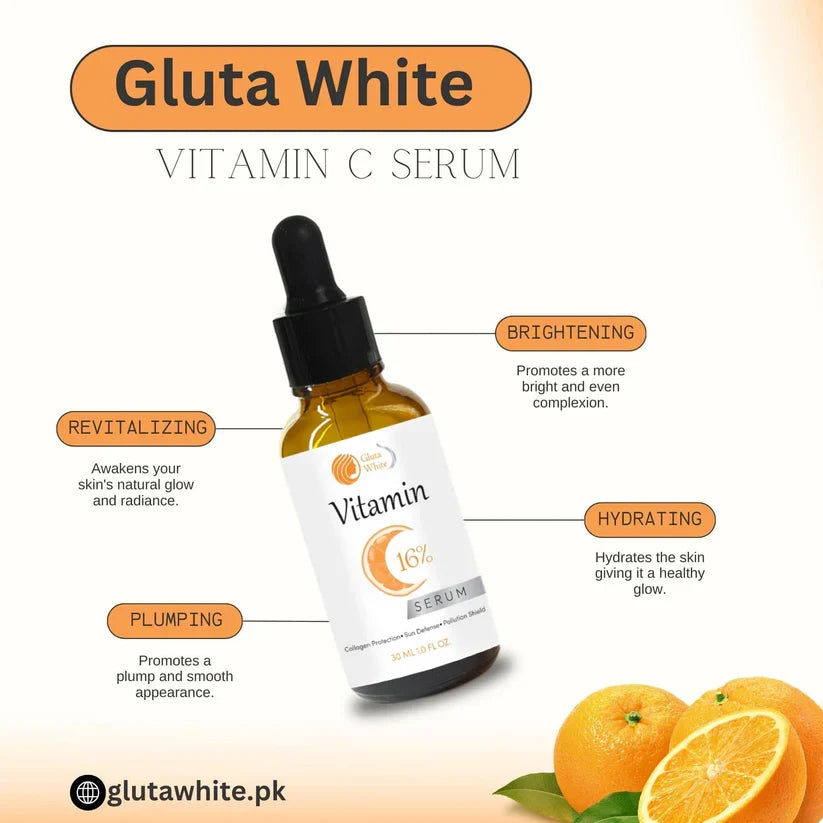 Gluta White Vitamin C Serum for Face Glowing & Dark Spots - 30ml - Buy Online in Pakistan at Cosmia.pk
