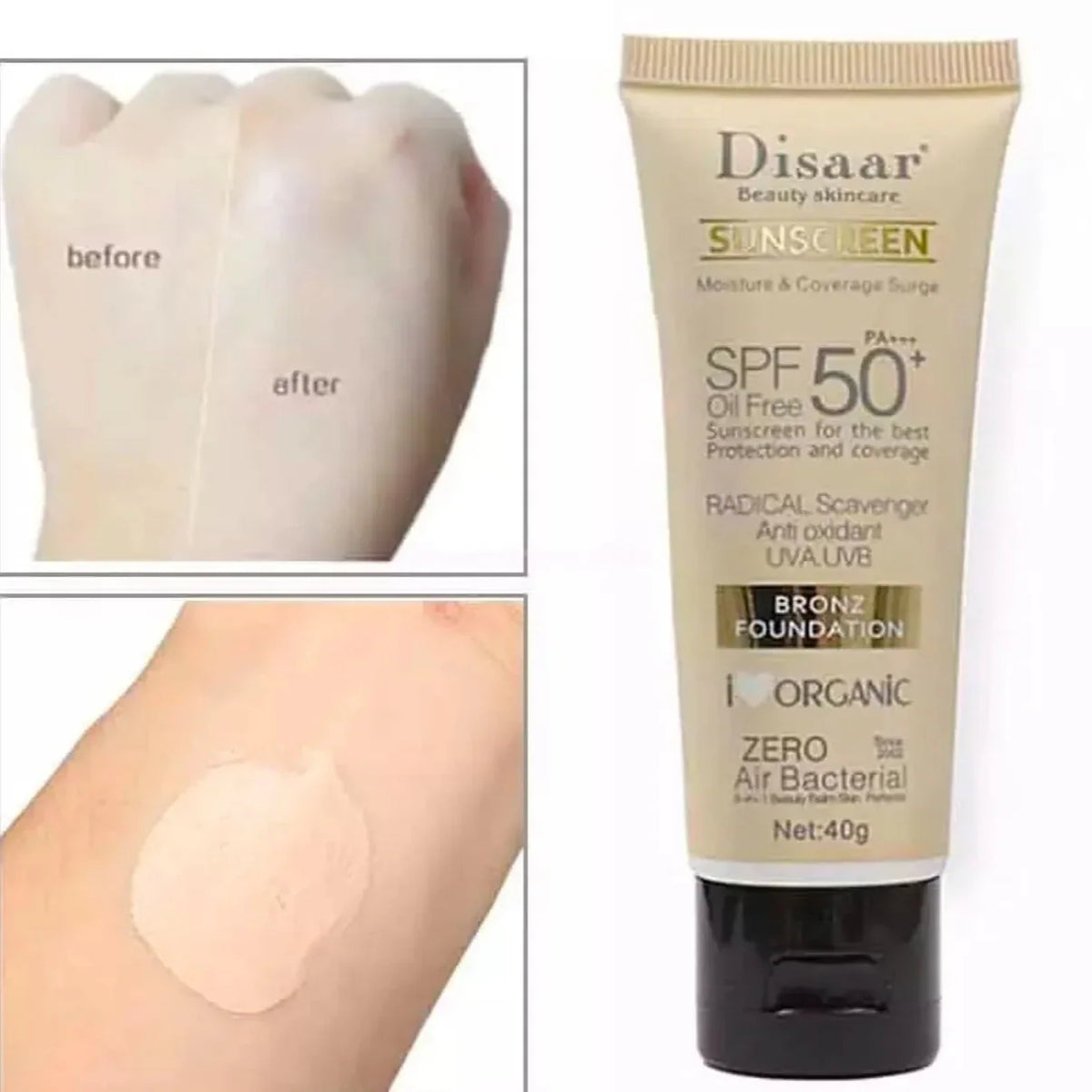 Disaar Sunscreen Bronz Foundation SPF 50 Oil-Free – 40g - Buy Online in Pakistan at Cosmia.pk