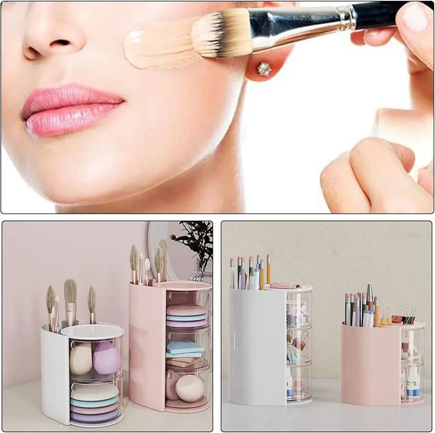 Multifunctional 2-in-1 3-Layer Rotating Cosmetic Storage Box Makeup Organizer - Buy Online in Pakistan at Cosmia.pk