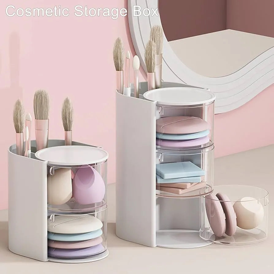 Multifunctional 2-in-1 3-Layer Rotating Cosmetic Storage Box Makeup Organizer - Buy Online in Pakistan at Cosmia.pk