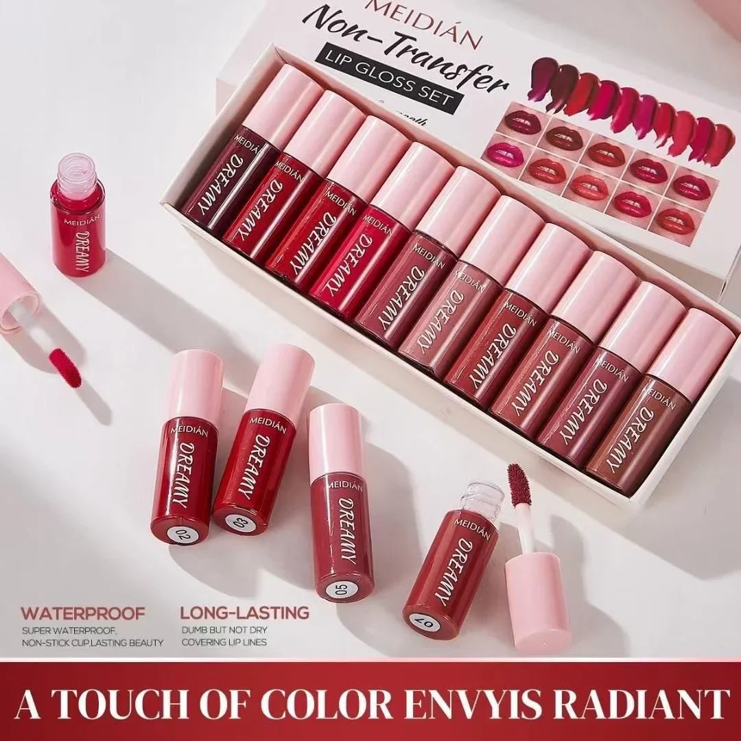 Meidian non transfer lipgloss set - 10 Pcs Box - Buy Online in Pakistan at Cosmia.pk