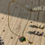 Green Crystal Wafer Square Pendant Necklace – Elegant Sparkle with Modern Charm - Buy Online in Pakistan at Cosmia.pk