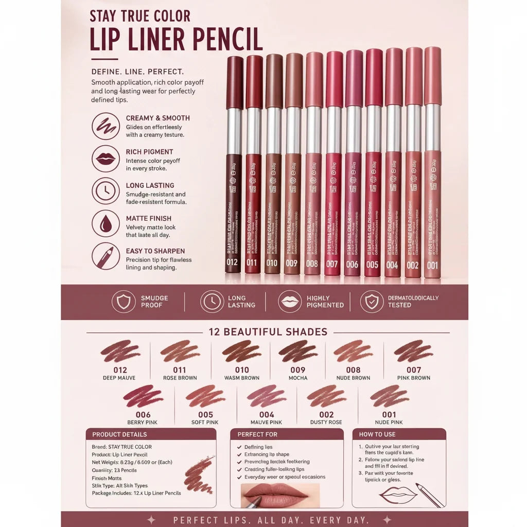 Stay True Color Lip Liner Pencil - Each Set - Buy Online in Pakistan at Cosmia.pk