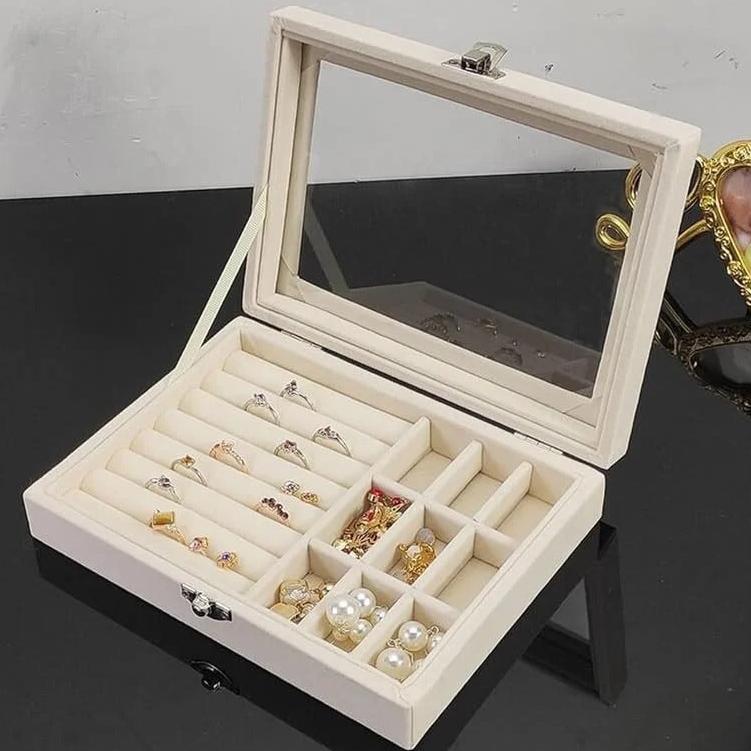 Velvet Glass Ring Earring Jewelry Display Organizer Box - Buy Online in Pakistan at Cosmia.pk