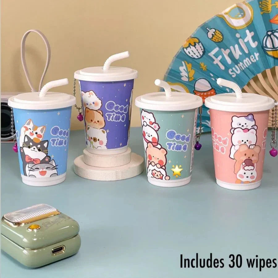 Wet Wipes Sipper Glass – 30 Sheets | Cute & Portable Canister Design - Buy Online in Pakistan at Cosmia.pk