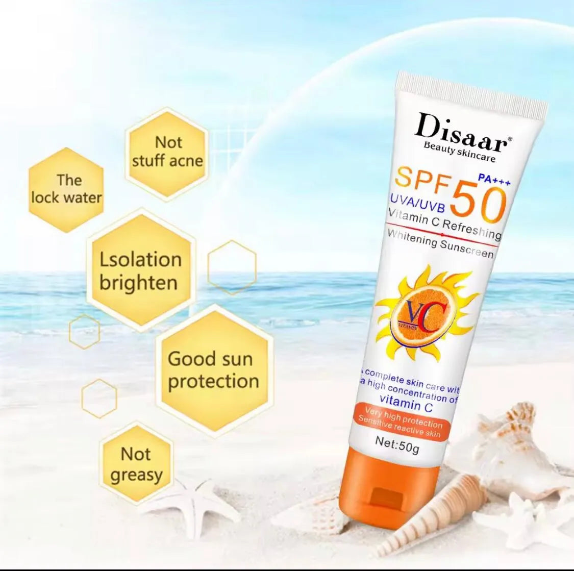 Disaar Sunscreen SPF50 PA+++ UVA/UVB Vitamin C Refreshing Protection - Buy Online in Pakistan at Cosmia.pk