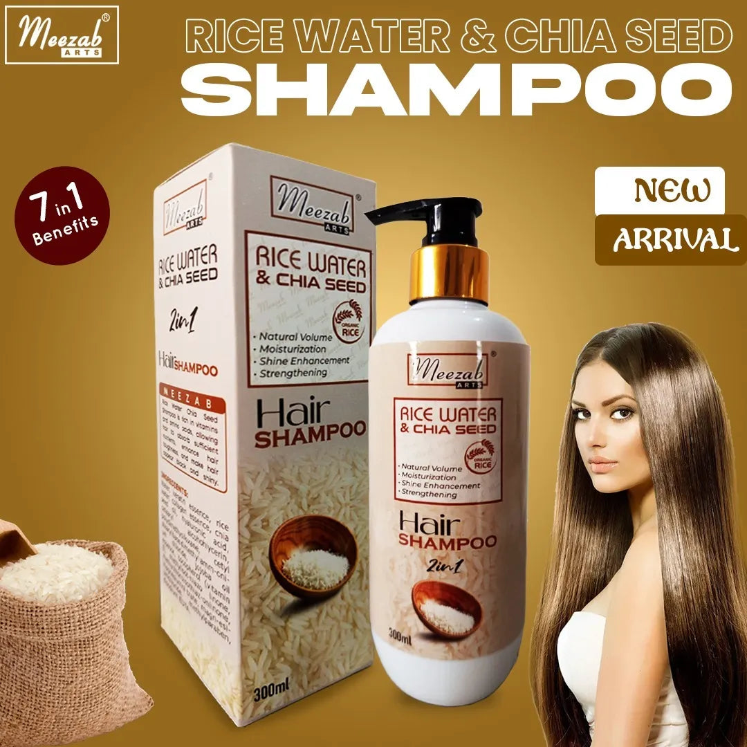 Meezab Arts rice water & chia seed organic rice hair shampoo 300ml - Buy Online in Pakistan at Cosmia.pk