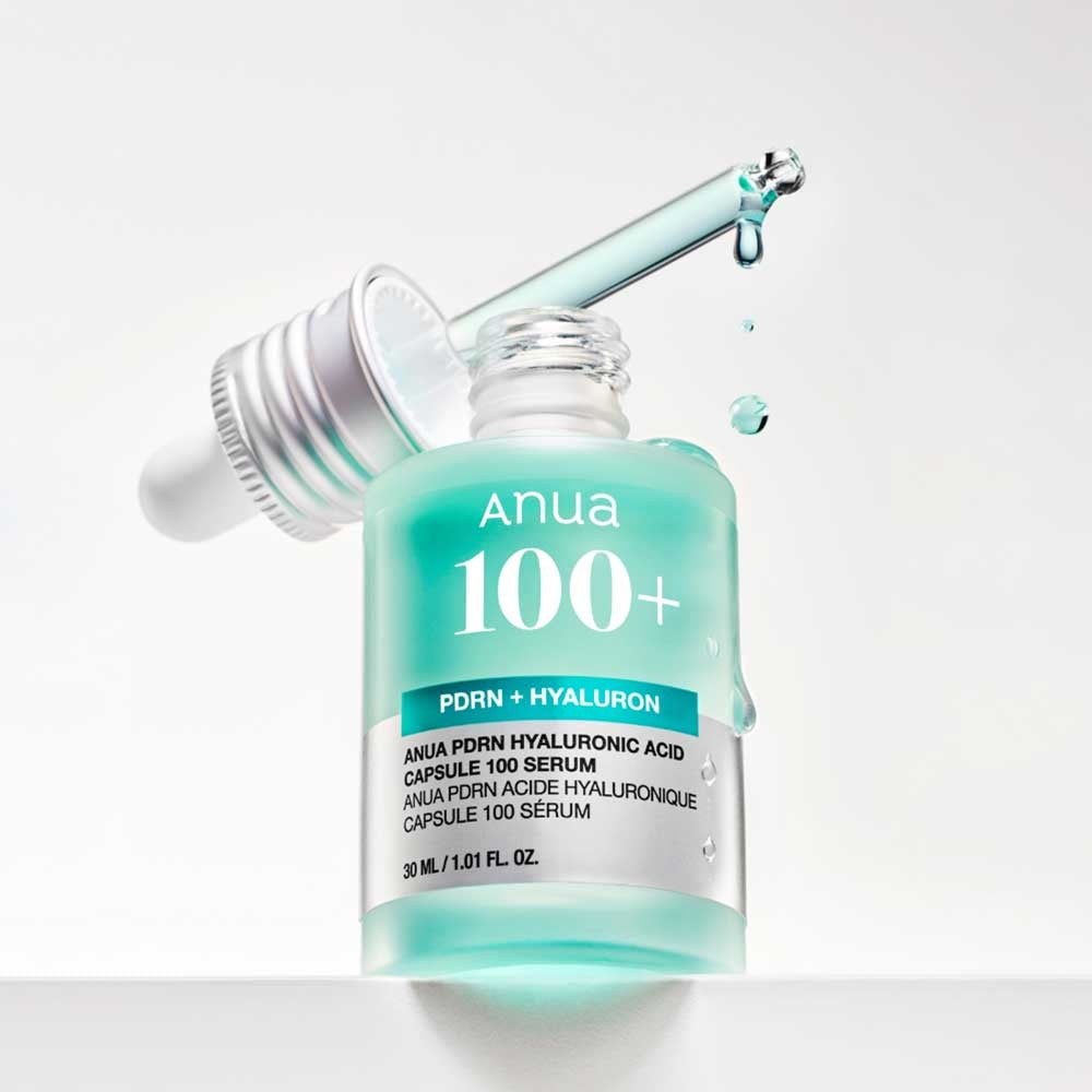 Anua PDRN Hyaluronic Acid Capsule 100 Serum 30ml with dropper and serum droplet — Cosmia.pk