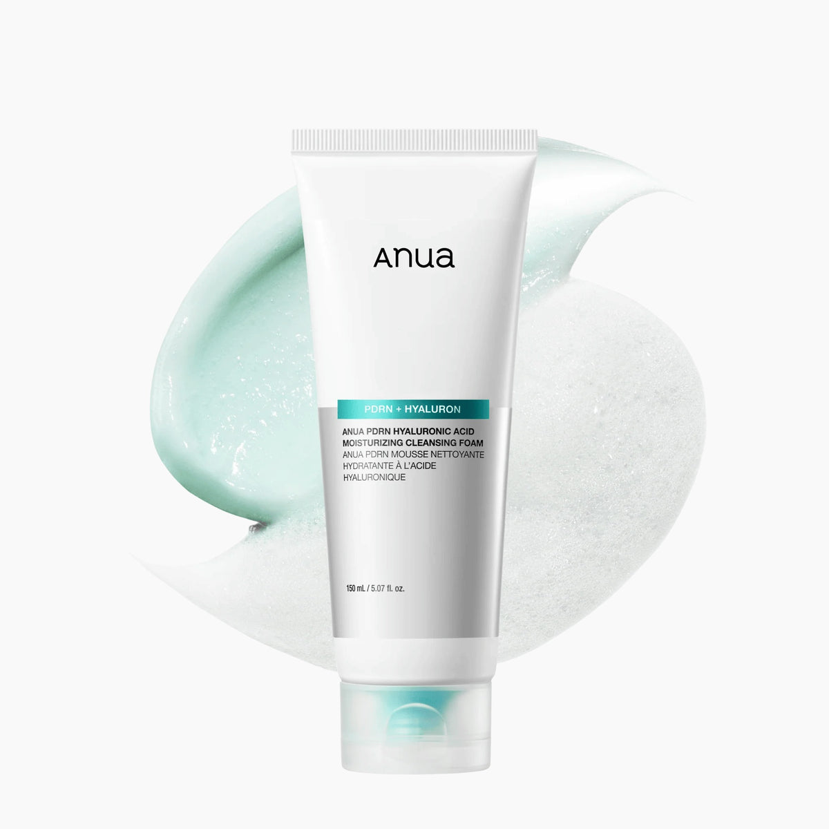 Anua PDRN Hyaluronic Acid Moisturizing Cleansing Foam 150ml tube with foam texture — hydrating face wash, buy online in Pakistan