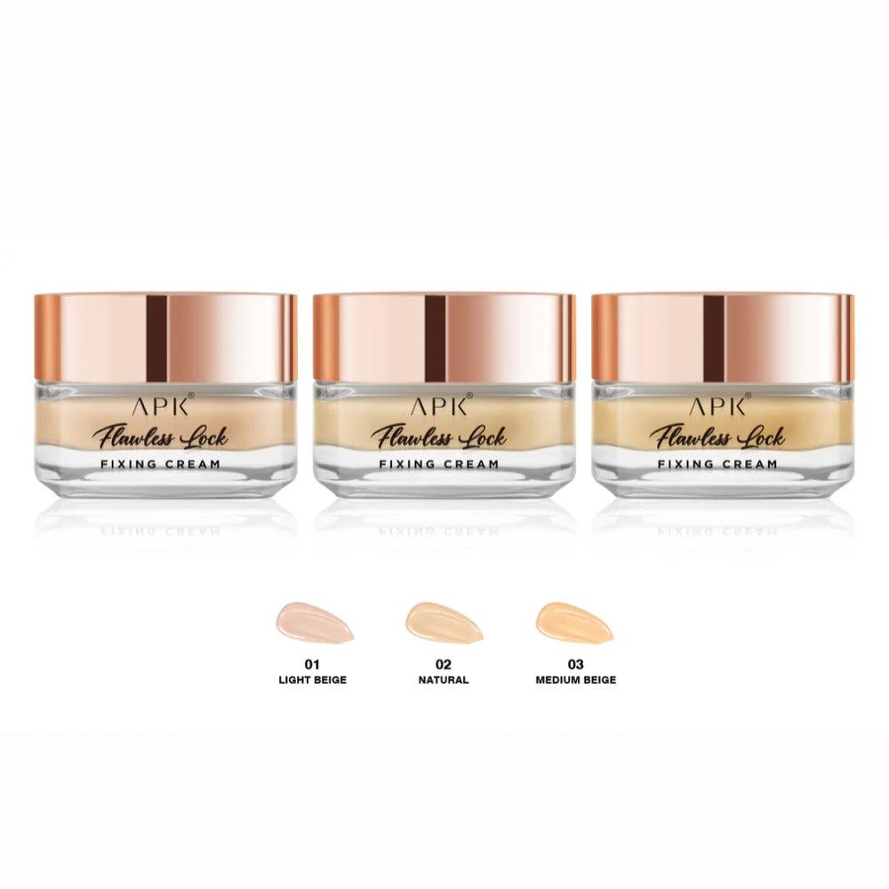 APK Flawless Lock Fixing Cream all 3 shades — 01 Light Beige, 02 Natural, 03 Medium Beige