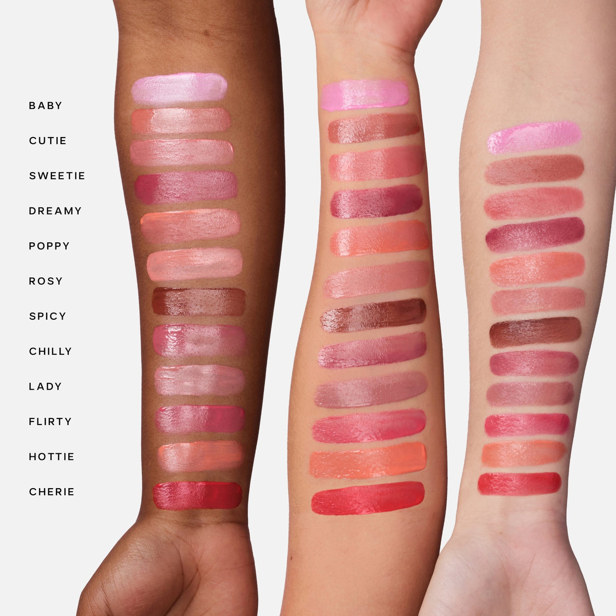 Saie Dew Blush Liquid Cheek Flush arm swatches - shade range
