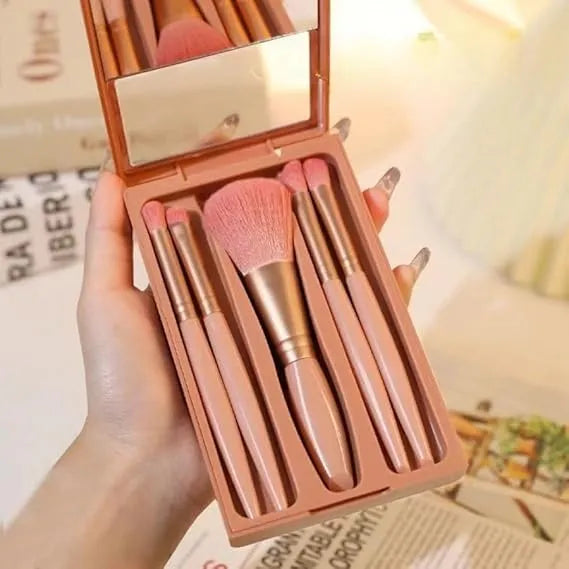 5 Pcs Mini Makeup Brush Set with Mirror & Protective Case - Buy Online in Pakistan at Cosmia.pk