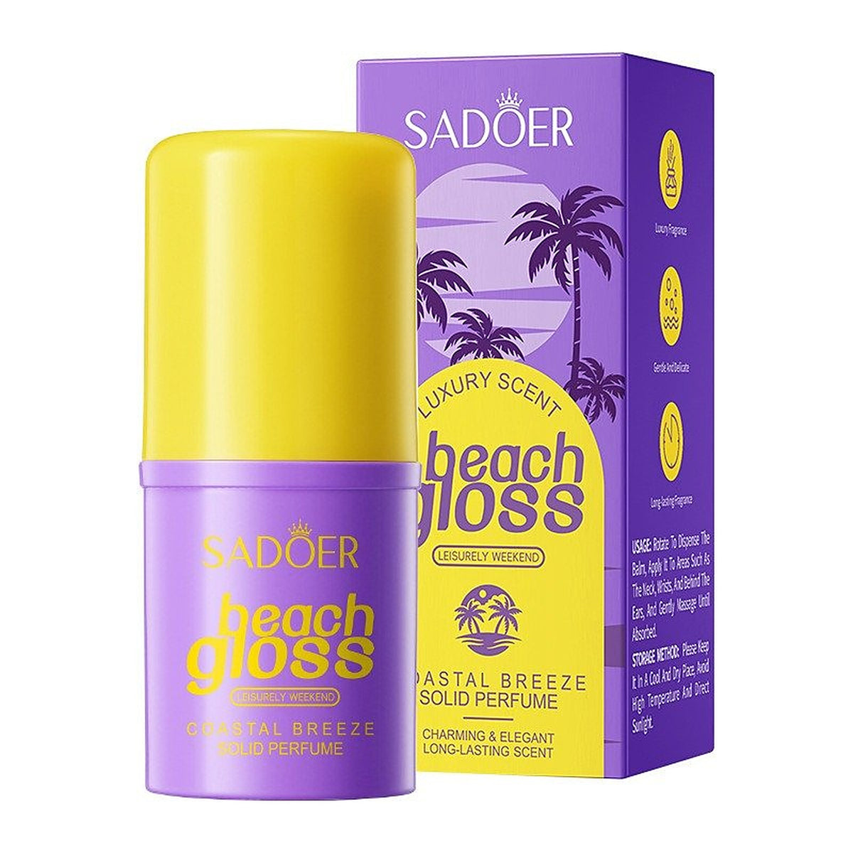 SADOER Beach Gloss Coastal Breeze solid perfume Leisurely Weekend purple stick with box
