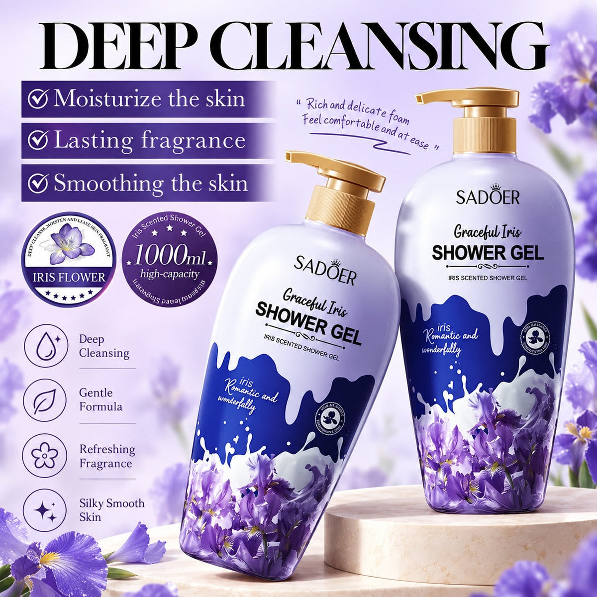Sadoer Shower Gel Graceful Iris 1000ml benefits