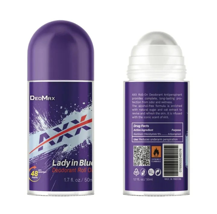 Deomax Lady In Blue Deodorant Roll On 48H Long Lasting 50ml - Buy Online in Pakistan at Cosmia.pk