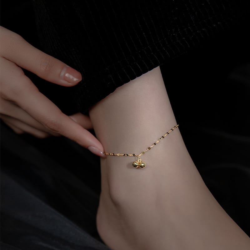 316L Stainless Steel Bell Charm Anklet for Women - worn on ankle