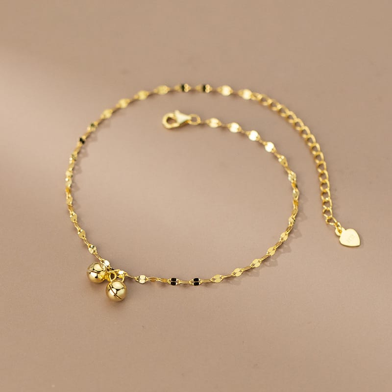Gold Bell Charm Anklet for Women - twisted lip chain with lobster clasp