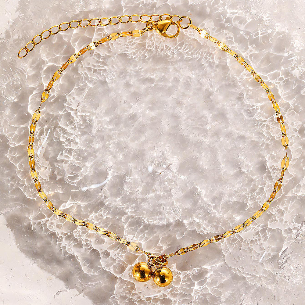 316L Stainless Steel Bell Charm Anklet - full product view, non-fading