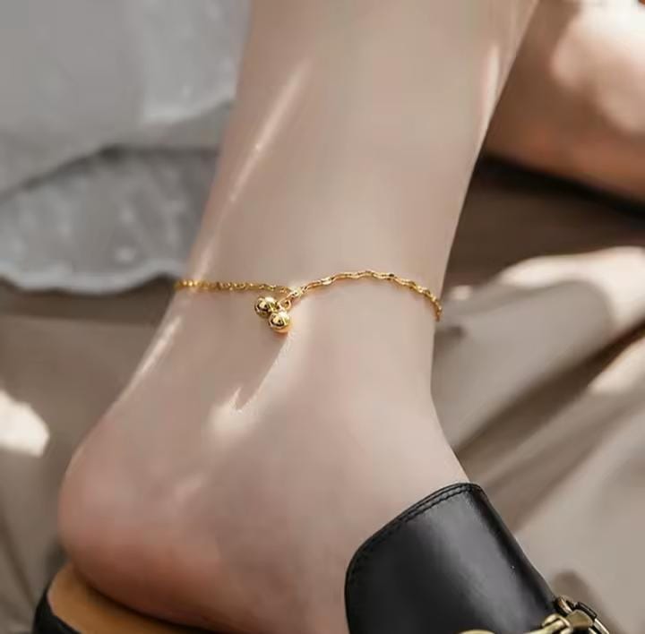 Gold Bell Charm Anklet for Women - lifestyle ankle shot