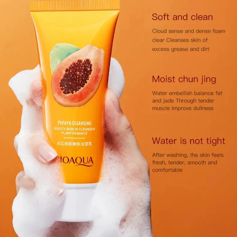 BIOAQUA Papaya Face Wash Moisturizing Shrink Pore Face Wash Foam Facial Cleanser - 100g - Buy Online in Pakistan at Cosmia.pk