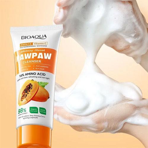 BIOAQUA Papaya Vitamin C Pawpaw 98% Exfoliating Cleanser – 100g online in Pakistan - Cosmia.pk - Image 3