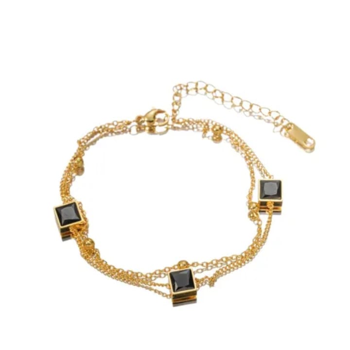 316L stainless steel black crystal cube charm bracelet flat lay