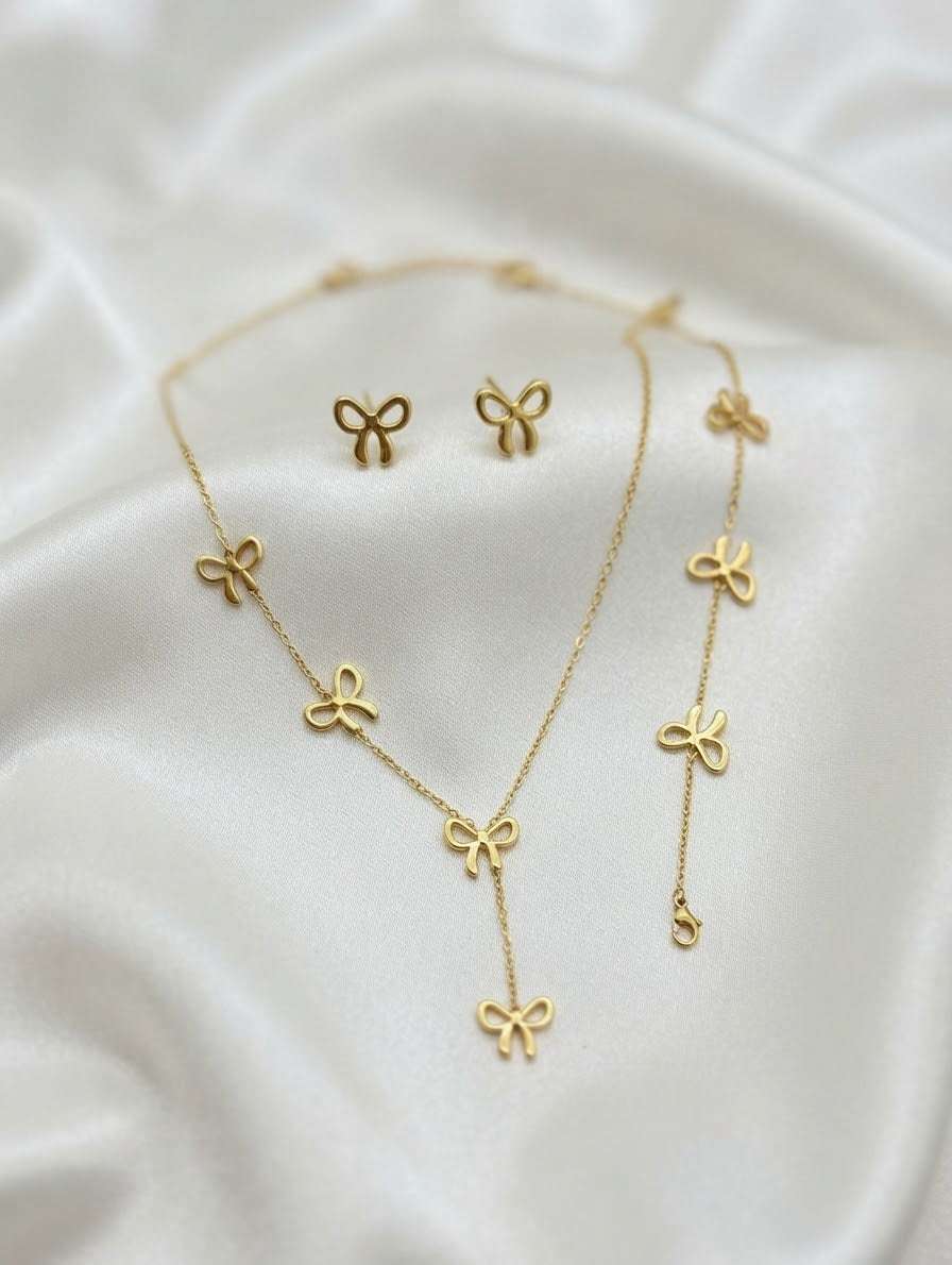 316L Stainless Steel Bowknot Necklace Bracelet Earrings Set for Women in gold - buy online in Pakistan at Cosmia.pk
