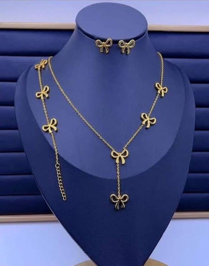 316L stainless steel bow knot pendant necklace - waterproof non-fading jewelry set for women