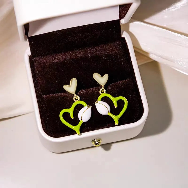 French White Flower Tulip Fruit Green Peach Heart Earring - Buy Online in Pakistan at Cosmia.pk