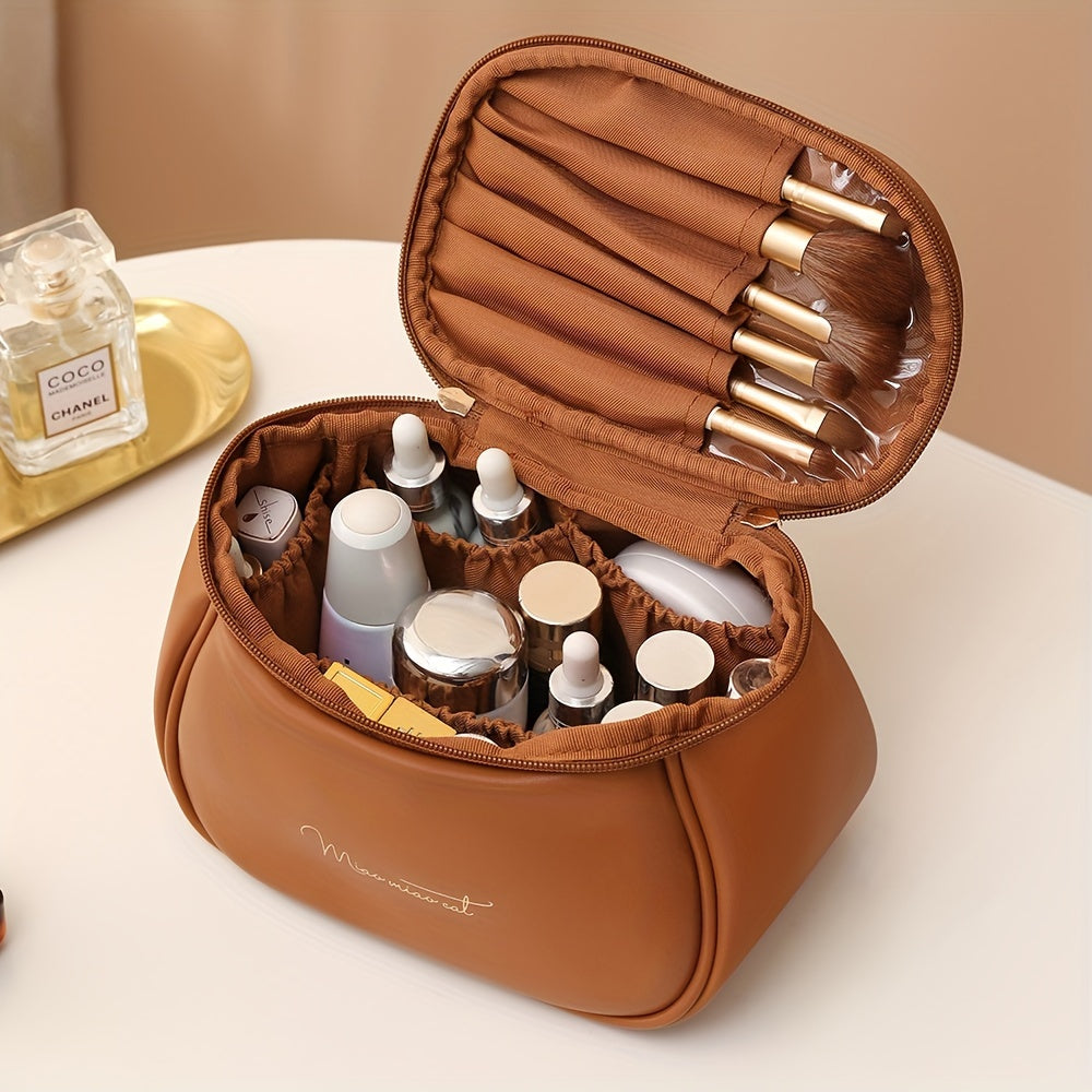 Brown portable mini cosmetic bag PU - variant Brown